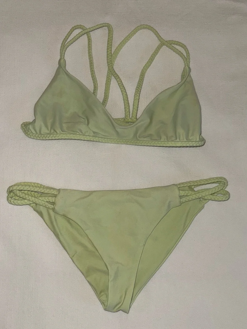 Frankie’s Bikinis Lime Green Braided Strap Bikini Set